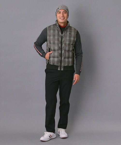 セール】【新レーベル ADABAT NAVY】撥水グレンチェック中綿ベスト