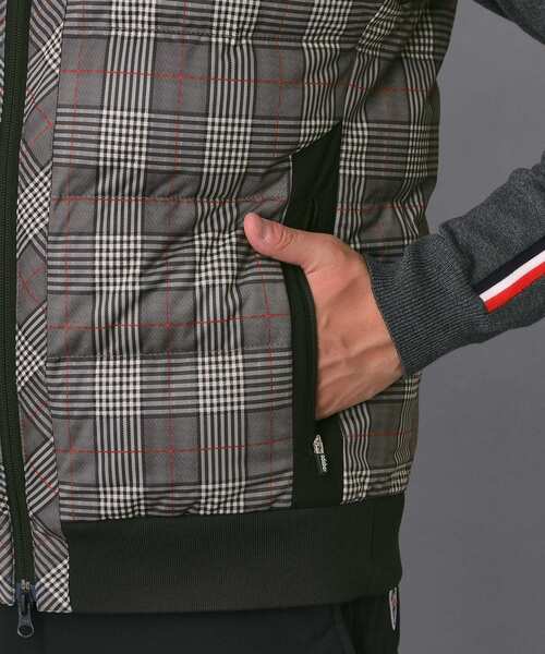 セール】【新レーベル ADABAT NAVY】撥水グレンチェック中綿ベスト