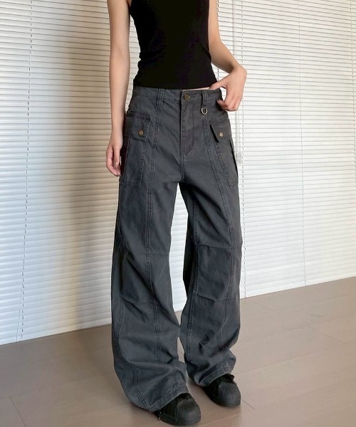 UP START(アップスタート)の「【LAMPOON】フレアカーゴパンツ(カーゴパンツ・レディース・グレー/ベージュ・MEDIUM/SMALL/LARGE)」の1枚目の写真