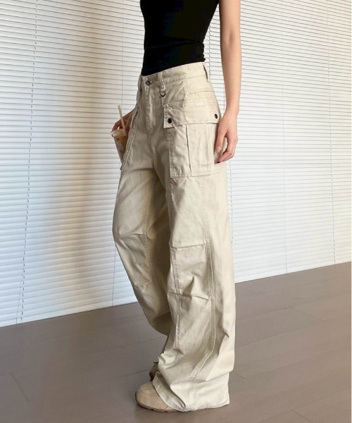 UP START(アップスタート)の「【LAMPOON】フレアカーゴパンツ(カーゴパンツ・レディース・グレー/ベージュ・MEDIUM/SMALL/LARGE)」の5枚目の写真
