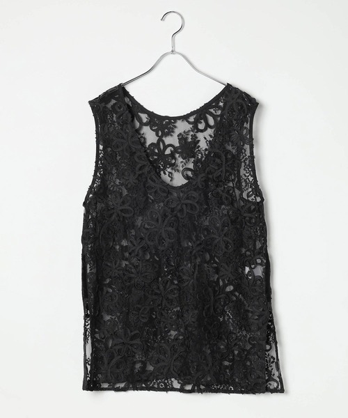 BAYFLOW（ベイフロー）の「[前後2WAY仕様]フラワーレースノースリーブプルオーバー（Tシャツ/カットソー・レディース・ブラック/オフホワイト・FREE）」の21枚目の写真