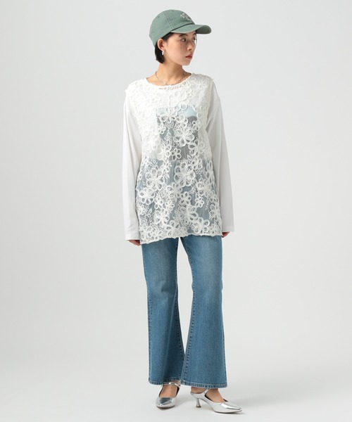 BAYFLOW（ベイフロー）の「[前後2WAY仕様]フラワーレースノースリーブプルオーバー（Tシャツ/カットソー・レディース・ブラック/オフホワイト・FREE）」の9枚目の写真
