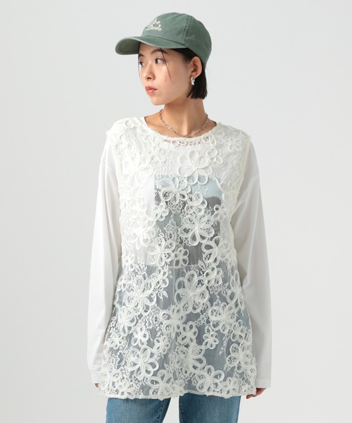 BAYFLOW（ベイフロー）の「[前後2WAY仕様]フラワーレースノースリーブプルオーバー（Tシャツ/カットソー・レディース・ブラック/オフホワイト・FREE）」の11枚目の写真