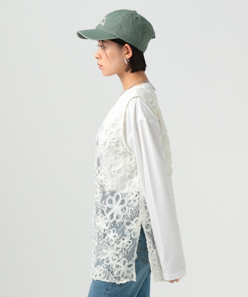 BAYFLOW（ベイフロー）の「[前後2WAY仕様]フラワーレースノースリーブプルオーバー（Tシャツ/カットソー・レディース・ブラック/オフホワイト・FREE）」の13枚目の写真