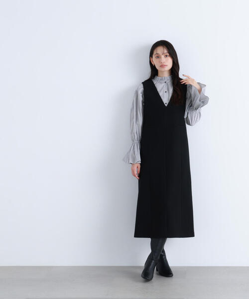 NATURAL BEAUTY BASIC（ナチュラルビューティーベーシック）の「◇圧縮ジャージーシリーズ ジャンパースカート（ジャンパースカート・レディース・ブラック/ベージュ/オフホワイト/ブルー・SMALL/MEDIUM）」の8枚目の写真