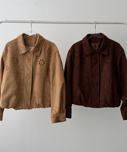 NUJOH(ヌゾ)の「Flower Cutout Suede Jacket / フラワーカットアウト スエードジャケット(ブルゾン・レディース・キャメル/ブラウン・FREE)」の6枚目の写真