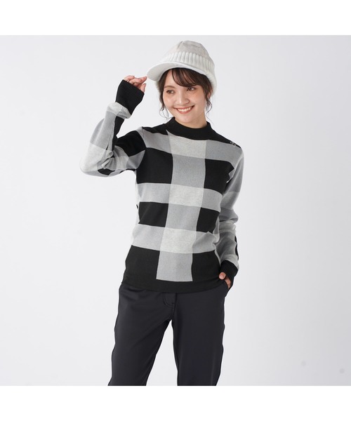 marie claire（マリ・クレール）の「marie claire GOLF マリクレールゴルフ ゴルフウェア チェック柄 長袖 モックネック セーター（ニット/セーター・レディース・ベージュ/ブラック/グレー・M/L/LL）」の6枚目の写真
