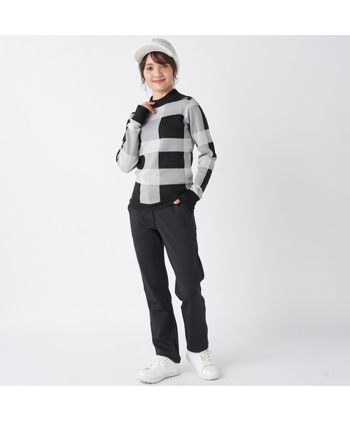 marie claire（マリ・クレール）の「marie claire GOLF マリクレールゴルフ ゴルフウェア チェック柄 長袖 モックネック セーター（ニット/セーター・レディース・ベージュ/ブラック/グレー・M/L/LL）」の7枚目の写真