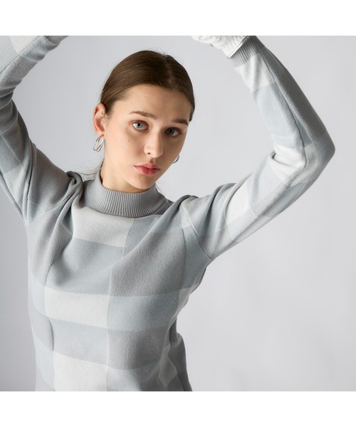 marie claire（マリ・クレール）の「marie claire GOLF マリクレールゴルフ ゴルフウェア チェック柄 長袖 モックネック セーター（ニット/セーター・レディース・ベージュ/ブラック/グレー・M/L/LL）」の16枚目の写真