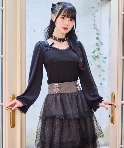 ROJITA（ロジータ）の「デコルテリボンロゴトップス（Tシャツ/カットソー・レディース・ホワイト/ブラック/ピンク・FREE）」の3枚目の写真