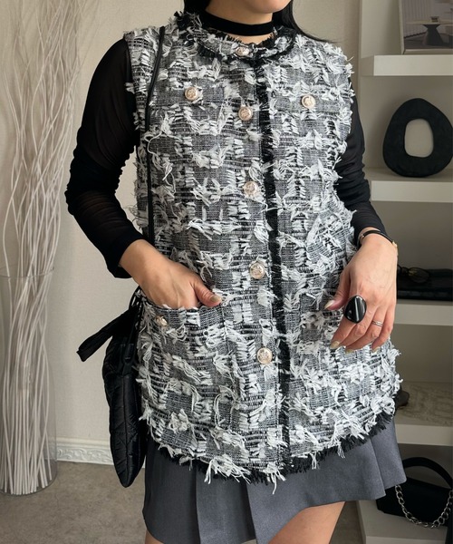 セール】ツイード風デザインベスト（ベスト）｜deux amour