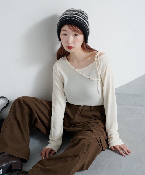 Kastane（カスタネ）の「【新色追加/4色展開】スタッズデザイントップス（Tシャツ/カットソー・レディース・アイボリー/ブラック/グレー/ミント・FREE）」の15枚目の写真