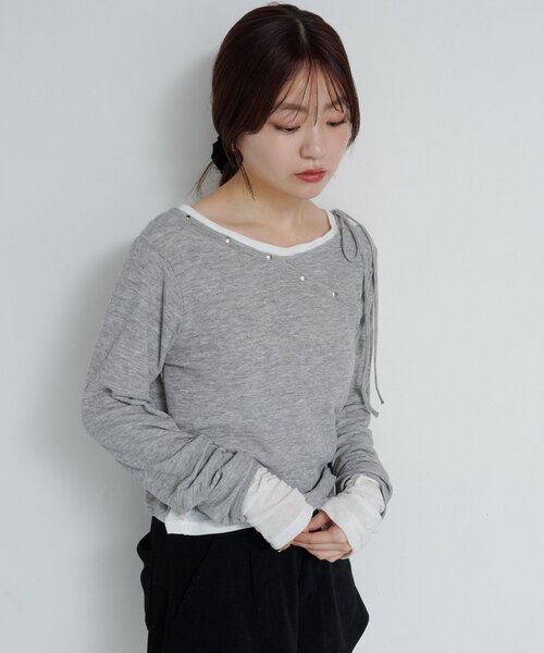 Kastane（カスタネ）の「【新色追加/4色展開】スタッズデザイントップス（Tシャツ/カットソー・レディース・アイボリー/ブラック/グレー/ミント・FREE）」の21枚目の写真