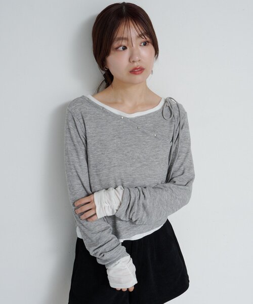 Kastane（カスタネ）の「【新色追加/4色展開】スタッズデザイントップス（Tシャツ/カットソー・レディース・アイボリー/ブラック/グレー/ミント・FREE）」の22枚目の写真