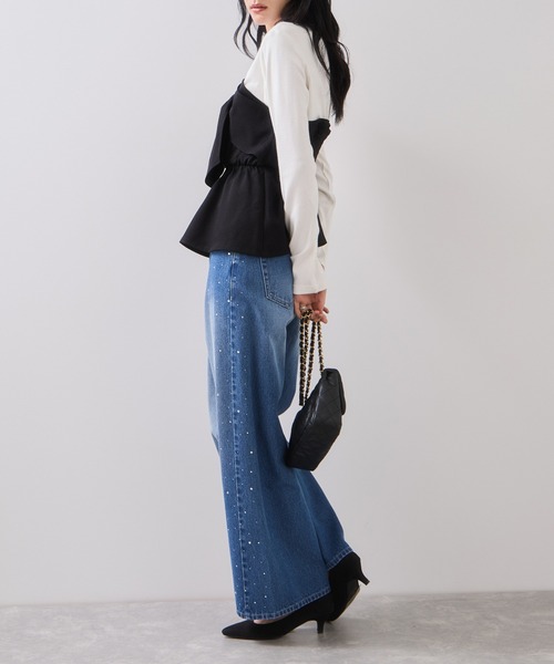 VIS（ビス）の「ビジューデニムパンツ（デニムパンツ・レディース・ブルー/ベージュ・S/M）」の19枚目の写真