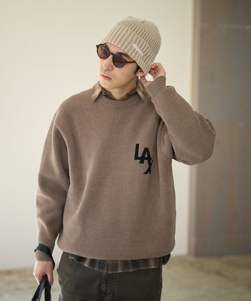 BAYFLOW（ベイフロー）の「【累計販売数10万枚突破！】HAPPYカラーニットプルオーバー25（ニット/セーター・メンズ・オフホワイト/ブラック/ピンク/ブルー/オレンジ/ネイビー/ベージュ/レッド・SMALL/LARGE/MEDIUM）」の4枚目の写真