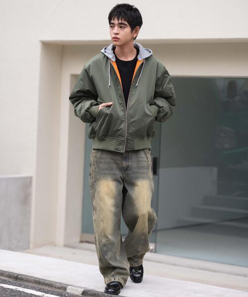 WEGO（ウィゴー）の「WEGO/【25年秋冬新作】2WAYフードパファーMA-1（MA-1・メンズ・ブラック/カーキ・MEDIUM/LARGE）」の4枚目の写真