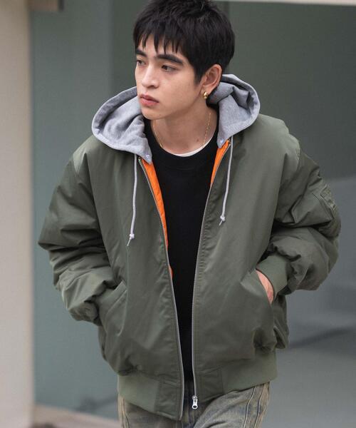 WEGO（ウィゴー）の「WEGO/【25年秋冬新作】2WAYフードパファーMA-1（MA-1・メンズ・ブラック/カーキ・MEDIUM/LARGE）」の17枚目の写真