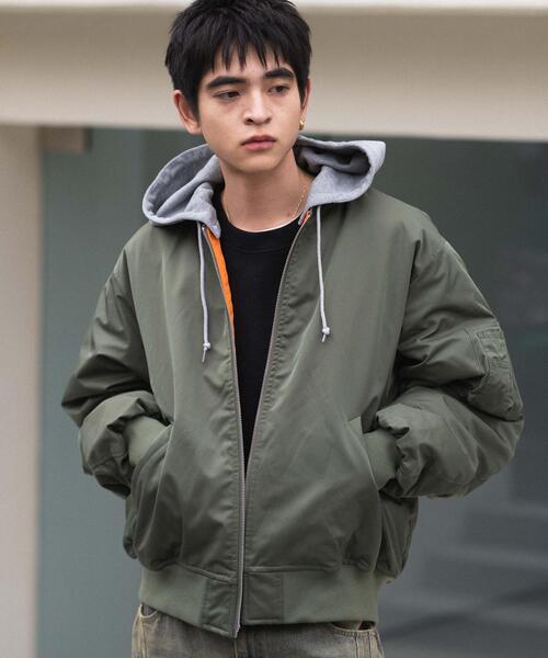 WEGO（ウィゴー）の「WEGO/【25年秋冬新作】2WAYフードパファーMA-1（MA-1・メンズ・ブラック/カーキ・MEDIUM/LARGE）」の18枚目の写真