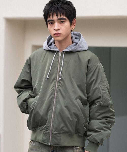 WEGO（ウィゴー）の「WEGO/【25年秋冬新作】2WAYフードパファーMA-1（MA-1・メンズ・ブラック/カーキ・MEDIUM/LARGE）」の20枚目の写真