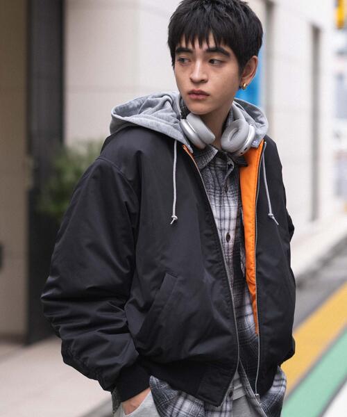 WEGO（ウィゴー）の「WEGO/【25年秋冬新作】2WAYフードパファーMA-1（MA-1・メンズ・ブラック/カーキ・MEDIUM/LARGE）」の10枚目の写真