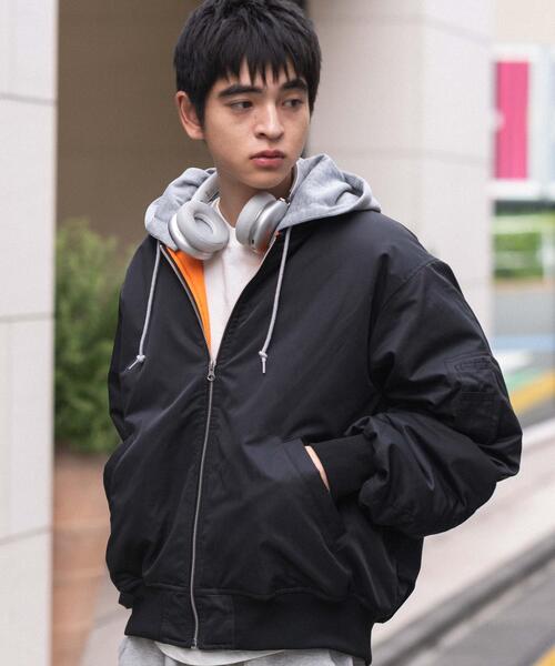 WEGO（ウィゴー）の「WEGO/【25年秋冬新作】2WAYフードパファーMA-1（MA-1・メンズ・ブラック/カーキ・MEDIUM/LARGE）」の12枚目の写真