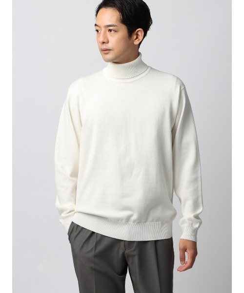 SUIT SQUARE(スーツスクエア)の「タートルネックニット ウォッシャブル ウールブレンド天竺 無地 オフィニット(Tシャツ/カットソー・メンズ・グレー/オフホワイト・LL/L/M/S)」の1枚目の写真