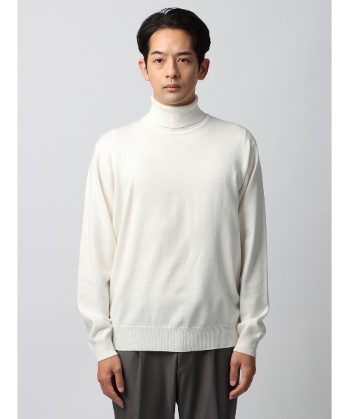 SUIT SQUARE(スーツスクエア)の「タートルネックニット ウォッシャブル ウールブレンド天竺 無地 オフィニット(Tシャツ/カットソー・メンズ・グレー/オフホワイト・LL/L/M/S)」の5枚目の写真