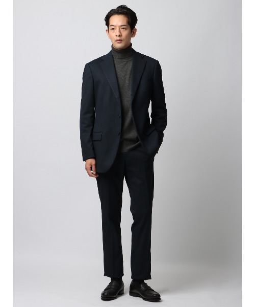 SUIT SQUARE(スーツスクエア)の「タートルネックニット ウォッシャブル ウールブレンド天竺 無地 オフィニット(Tシャツ/カットソー・メンズ・グレー/オフホワイト・LL/L/M/S)」の4枚目の写真