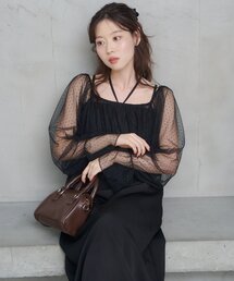 【結婚式/オケージョン/2サイズ展開/WEB先行】ペプラムチュール×レースアップワンピースSET