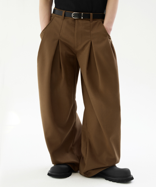 ウールライクインバーテッドジョーワイドパンツ[キャメル]（スラックス