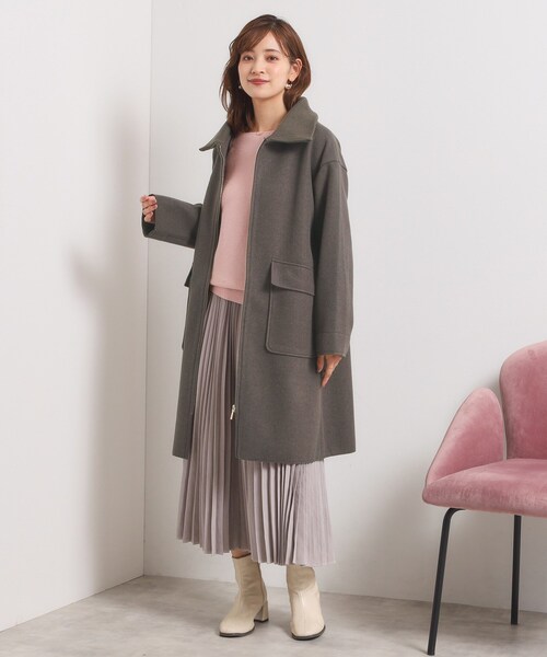 ITS'DEMO（イッツデモ）の「裏リブ襟付きコート（ステンカラーコート・レディース・ライトグレー/ライトベージュ/ブラウン系その他/アイボリー・00）」の21枚目の写真