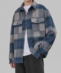GLW（ジーエルダブリュ）の「オーバーサイズヘビーツーポケットチェックシャツジャケットブルー（シャツ/ブラウス）」