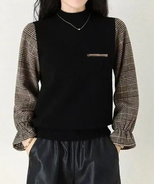 Miniministore(ミニミニストア)の「チェック柄ドッキングニットレディース秋服(ニット/セーター・レディース・ブラウン/ベージュ/ブラック・FREE)」の10枚目の写真