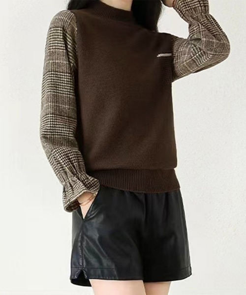 Miniministore(ミニミニストア)の「チェック柄ドッキングニットレディース秋服(ニット/セーター・レディース・ブラウン/ベージュ/ブラック・FREE)」の13枚目の写真