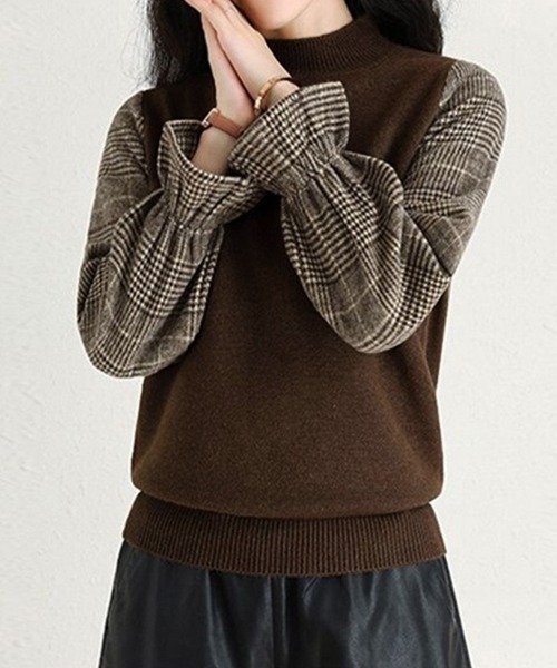 Miniministore(ミニミニストア)の「チェック柄ドッキングニットレディース秋服(ニット/セーター・レディース・ブラウン/ベージュ/ブラック・FREE)」の14枚目の写真