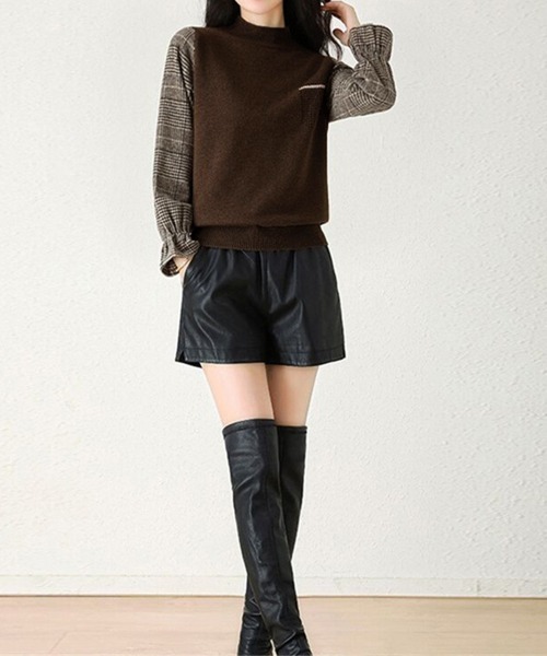 Miniministore(ミニミニストア)の「チェック柄ドッキングニットレディース秋服(ニット/セーター・レディース・ブラウン/ベージュ/ブラック・FREE)」の15枚目の写真