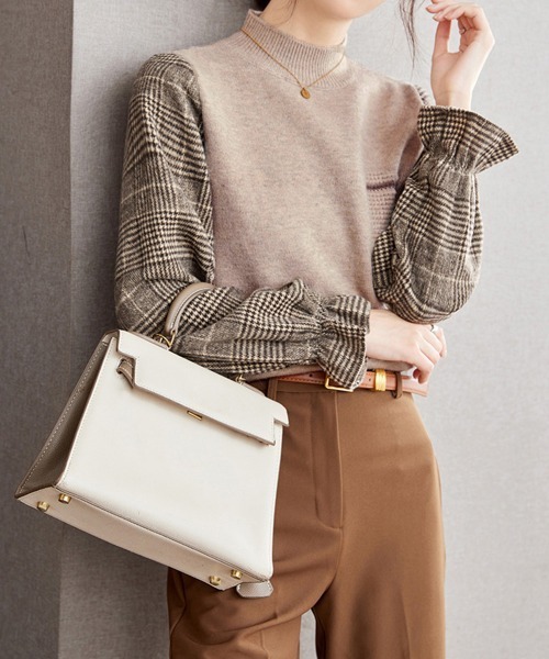 Miniministore(ミニミニストア)の「チェック柄ドッキングニットレディース秋服(ニット/セーター・レディース・ブラウン/ベージュ/ブラック・FREE)」の16枚目の写真