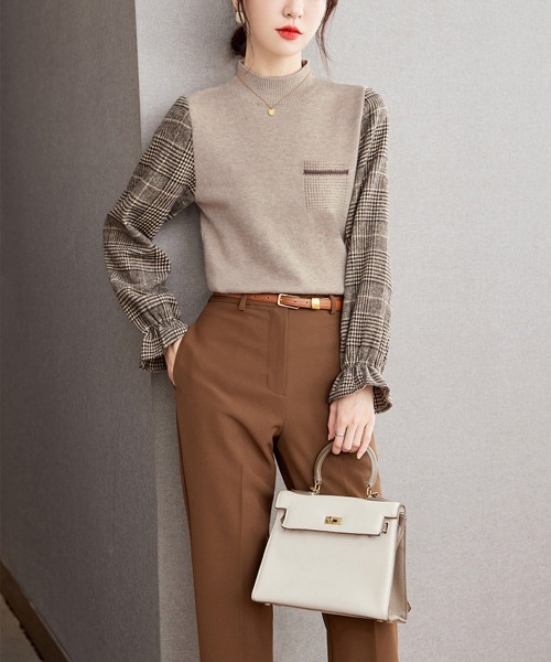 Miniministore(ミニミニストア)の「チェック柄ドッキングニットレディース秋服(ニット/セーター・レディース・ブラウン/ベージュ/ブラック・FREE)」の17枚目の写真