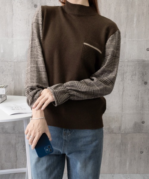 Miniministore(ミニミニストア)の「チェック柄ドッキングニットレディース秋服(ニット/セーター・レディース・ブラウン/ベージュ/ブラック・FREE)」の19枚目の写真