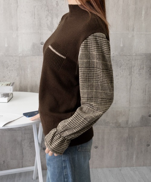 Miniministore(ミニミニストア)の「チェック柄ドッキングニットレディース秋服(ニット/セーター・レディース・ブラウン/ベージュ/ブラック・FREE)」の21枚目の写真
