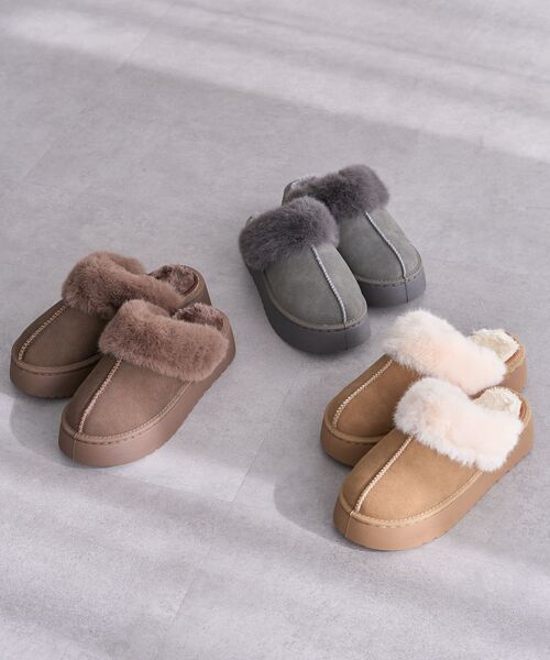 Green　Parks（グリーンパークス）の「・minia フェイクムートンサンダル（サンダル・レディース・グレー/キャメル/ブラウン・M/L）」の9枚目の写真