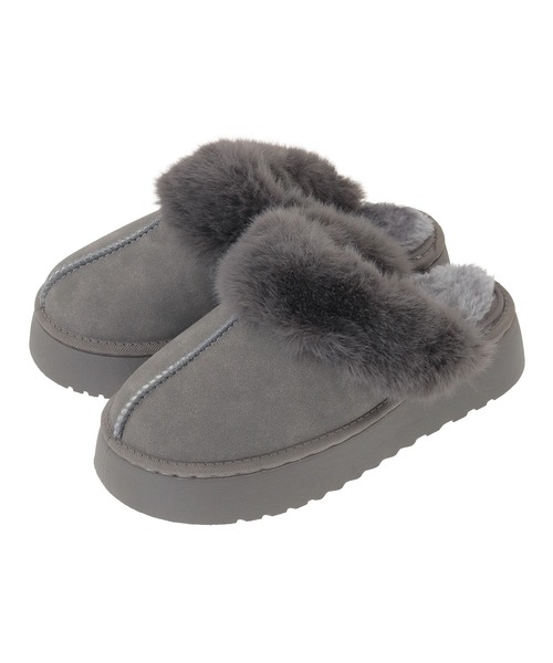 Green　Parks（グリーンパークス）の「・minia フェイクムートンサンダル（サンダル・レディース・グレー/キャメル/ブラウン・M/L）」の4枚目の写真