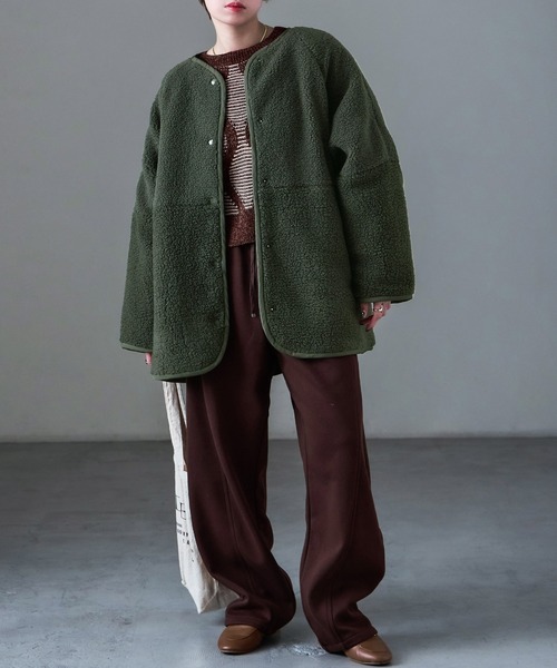 Fashion Letter（ファッションレター）の「ボア×ひょうたんキルトリバーシブルコート（ノーカラーコート・レディース・アイボリー/カーキ/ブラック・M）」の5枚目の写真