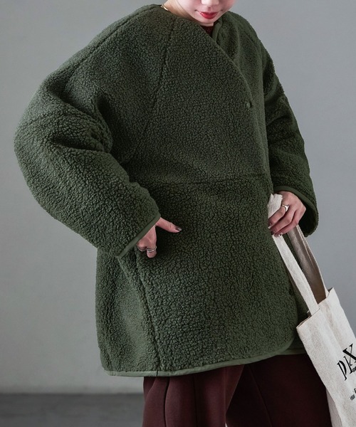 Fashion Letter（ファッションレター）の「ボア×ひょうたんキルトリバーシブルコート（ノーカラーコート・レディース・アイボリー/カーキ/ブラック・M）」の6枚目の写真