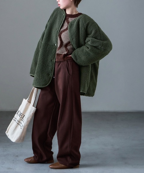 Fashion Letter（ファッションレター）の「ボア×ひょうたんキルトリバーシブルコート（ノーカラーコート・レディース・アイボリー/カーキ/ブラック・M）」の7枚目の写真