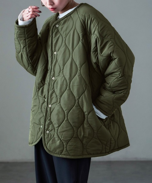Fashion Letter（ファッションレター）の「ボア×ひょうたんキルトリバーシブルコート（ノーカラーコート・レディース・アイボリー/カーキ/ブラック・M）」の10枚目の写真