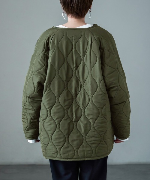 Fashion Letter（ファッションレター）の「ボア×ひょうたんキルトリバーシブルコート（ノーカラーコート・レディース・アイボリー/カーキ/ブラック・M）」の12枚目の写真