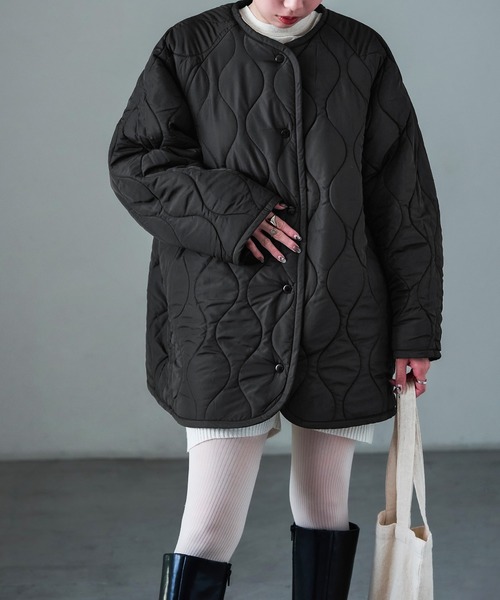 Fashion Letter（ファッションレター）の「ボア×ひょうたんキルトリバーシブルコート（ノーカラーコート・レディース・アイボリー/カーキ/ブラック・M）」の15枚目の写真