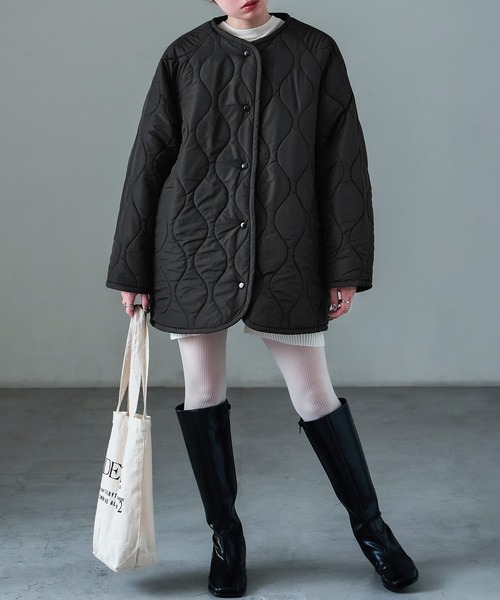 Fashion Letter（ファッションレター）の「ボア×ひょうたんキルトリバーシブルコート（ノーカラーコート・レディース・アイボリー/カーキ/ブラック・M）」の16枚目の写真